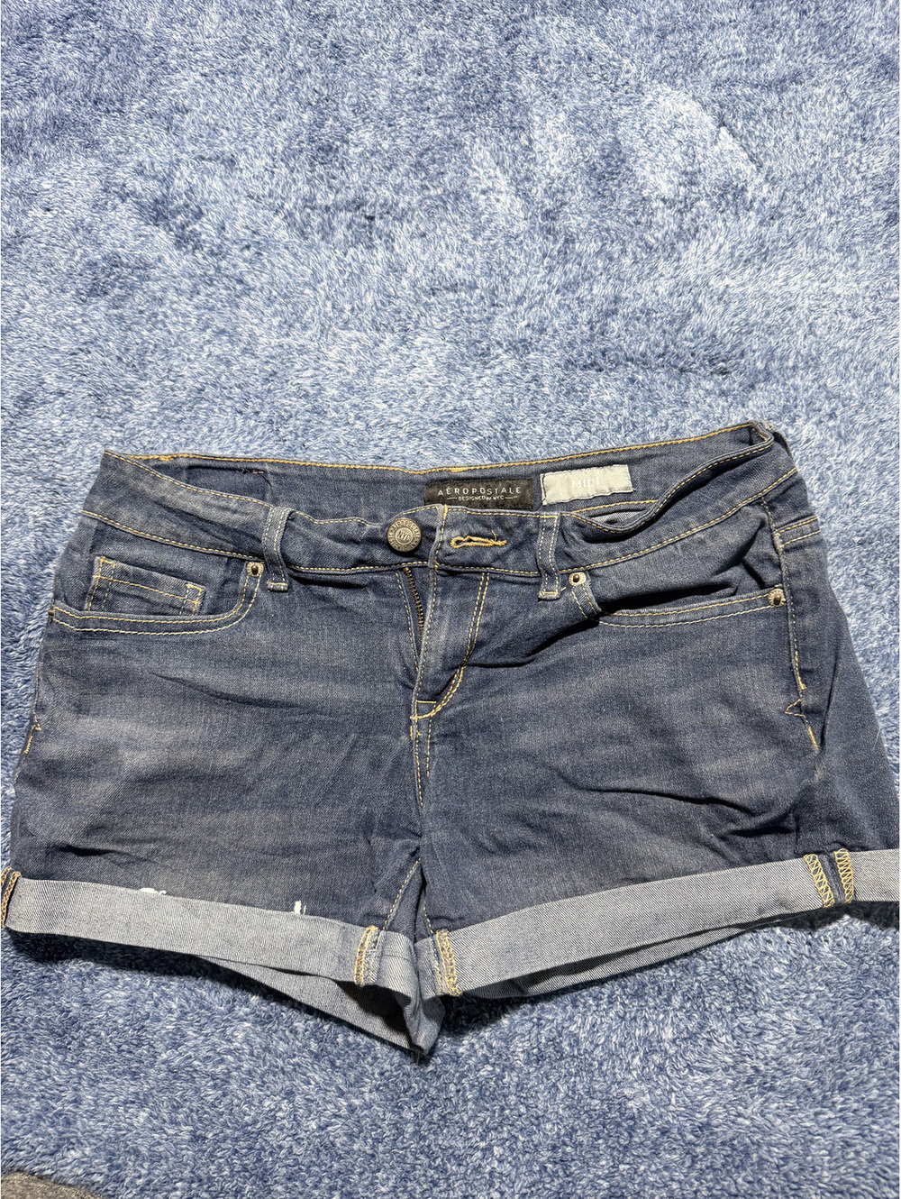 Aeropostale Dark Blue Denim Midi Shorts with Rolled Cuffs